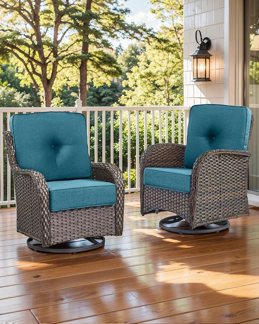 Luxury 22x24/22x25 6-Inch Outdoor Cushions - Water Repellent 1 Set Patio Back&Seat Cushion for Wicker Dining Rocking Swivel Chairs Loveseat Couch Sectional Sofa - Peacock Blue