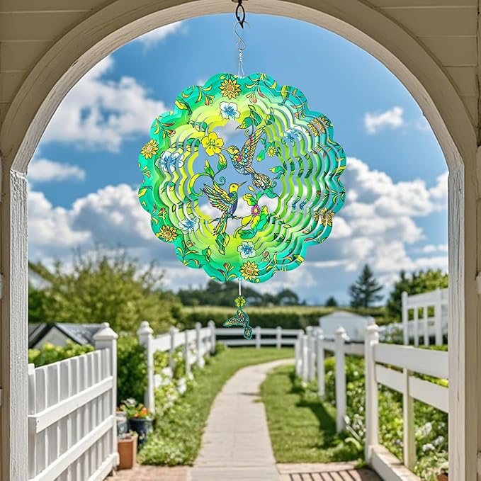 Wind Spinners,12 inch Hummingbird with 360° Swivel Hook for Yard and Garden, Bird Wind Catcher, Metal Wind Spinners Outdoor for Lawn Hanging Crafts Decor Kinetic Yard Art Ornament Gifts