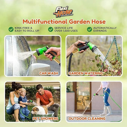 Flexi Hose Lightweight Expandable Garden Hose, No-Kink Flexibility, 3/4 Inch Solid Brass Fittings and Double Latex Core (100 FT, Black)