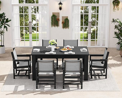 SERWALL Outdoor Dining Sets for 4 with 1 Umbrella Hole Cut-Out Rectangular Table and 4 Textilene Chairs, Patio Dining Table Sets for Garden, Backyard, Poolside, Black