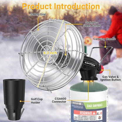 Golf Cart Heater,9,200BTU Portable Propane Heater with Self Ignition,with Golf Cart Cup Holder for EZGO Yamaha Club Car,Most Golf Cart(Fuel Cylinder not included)