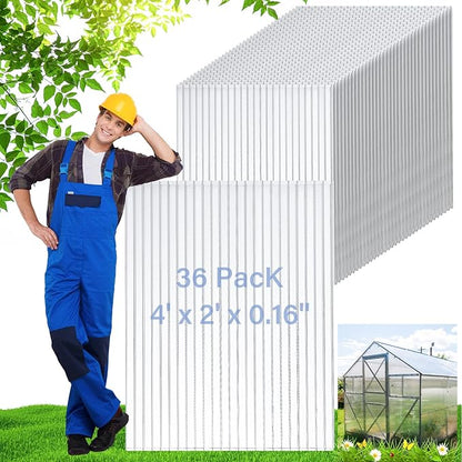 Tatuo 24 Pack 4' X 2' X 0.16'' Polycarbonate Greenhouse Panels Polycarbonate Sheets Twin-Wall Roof Panels Waterproof UV Protected Clear Corrugated Plastic Roofing for Greenhouse Replacement