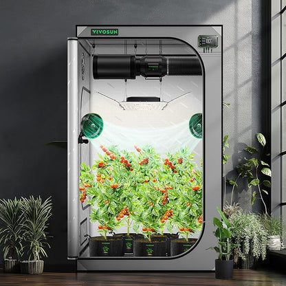 VIVOSUN G448 48"x48"x80" Grow Tent, 4x4 FT Advanced Gray Grow Tent with 22mm Thickened Poles, Observation Window and Floor Tray for Hydroponic Plants for VS4000/VSF4300