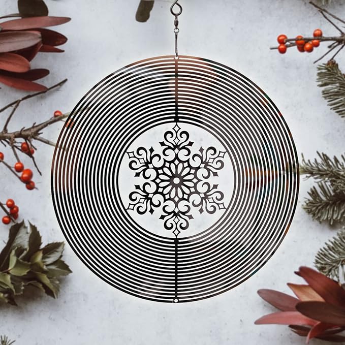 SPRING SONG Snowflake Kinetic Wind Spinner for Yard and Garden Mirrored Stainless Steel Spinner Indoor and Outdoor Hanging Decor Crafts Ornament Gifts Kinetic Art Yard Garden Hanging Wind Spinner