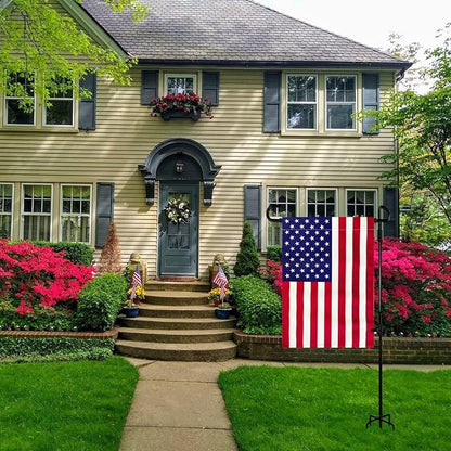 TOPFLAGS Garden Flag Stand with American Flag Garden Flag Heavy Duty Metal Yard Flag Holder Pole Stake Small Flag Stands for Garden Flags 12 x 18 with Clips and Stopper