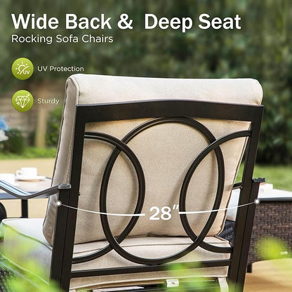 PHI VILLA Outdoor Modern Patio Furniture Set, Upgraded Wicker&Metal Patio Furniture Conversation Set with Waterproof Thick Cushions for Porch, Poolside, Deck, and Yard (5 Pieces,Beige)