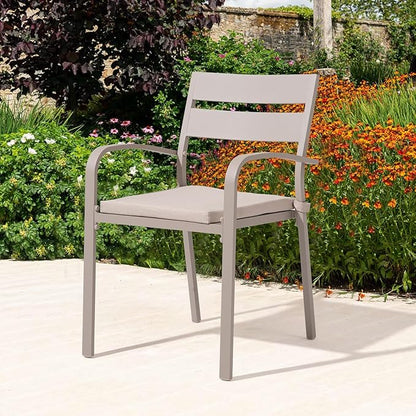 Soleil Jardin Outdoor Aluminum 2-Piece Patio Dining Chairs with Cushions, Stackable Bistro Chairs for Balcony, Garden, Backyard, Flaxen Finish & Beige Cushion