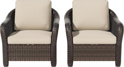 Vista Vibe Outdoor Patio Deep Seat Chairs Set of 2, Washable Cushions, Hand-Woven PE Rattan, All-Weather & Steel Frame, Garden, Bistro, Deck, Yard (Beige)