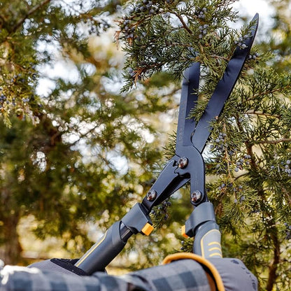 Woodland Tools Super Duty Hedge Shears, 23 Inch Manual Hedge Clippers with 10 Inch Gear-Assist Blades, Power Notch, and Non Stick Coating, Heavy Duty Trimmer for Thick Shrubs and Hedges