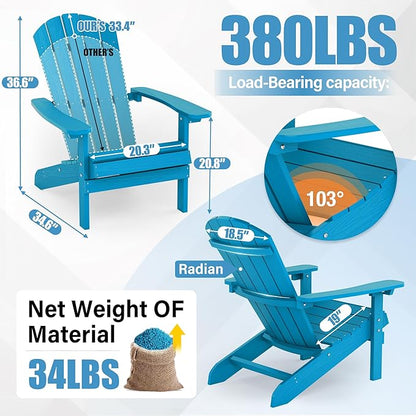 YEFU Adirondack Chairs Set of 8: Outdoor Chair HIPS Plastic Adirondack Chairs - Patio Chairs with Wood Texture - Lawn Fire Pit Deck Porch Garden Chairs for Adults(Pacific Blue)