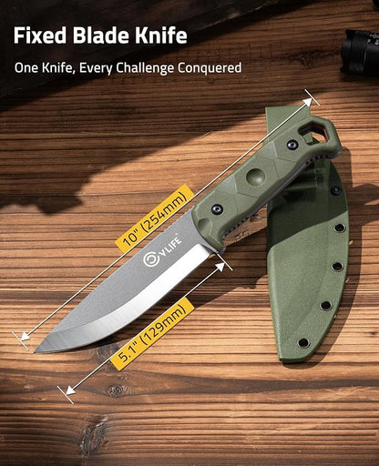 CVLIFE Full Tang Fixed Blade Knife with Sheath,Sharp Blade Made of D2 Steel with Nylon Fiberglass Handle,Survival Knife for Men Outdoor Hunting Camping and EDC Bushcraft,Green