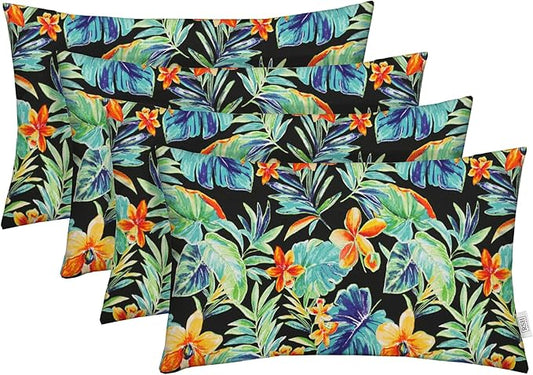 RSH Décor - Jumbo Lumbar Throw Pillows – Set of 4 | 26" x 16" | Outdoor Use – Patio, Lounge, Adirondack, Deck | Water & Fade-Resistant | Includes Down-Alternative Inserts | Beachcrest Caviar