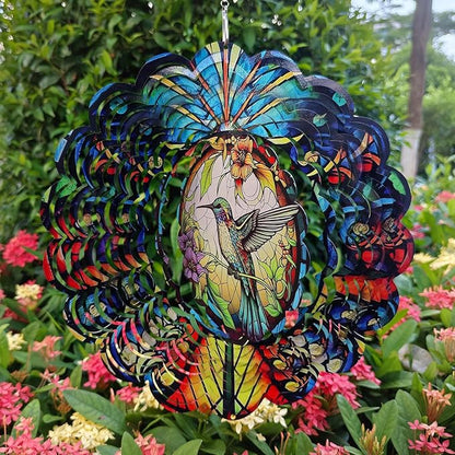 Wind Spinners Hummingbird Arts12 inch 3D Stainless Steel Laser Cut Metal Art Geometric Pattern Wind Sculpture Hanging for Yard Garden Decorations Gifts Indoor Outdoor