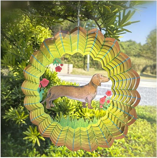 Dachshund Wind Spinner Dog Gifts for Women/Men Sympathy Gift Pet Memorial Gifts 3D Stainless Steel Hanging Wind Spinner for Indoor Outdoor Yard Art Garden Decorations (12''-1pc, Dachshund)