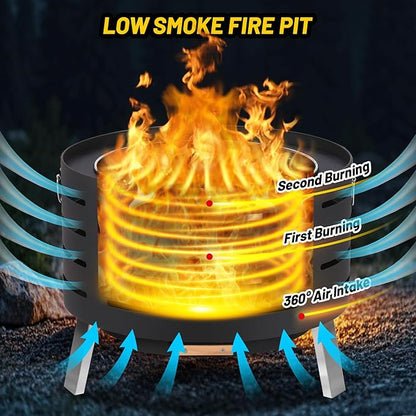 GarveeLife 26 in Smokeless Fire Pit with Removable Ash Pan, Wood Burning Firepit Table with Fire Poker,Smokeless Outdoor Fireplace with Carrying Bag, Outdoor Fire Pits for Bbq, Table, Bonfire, Camping