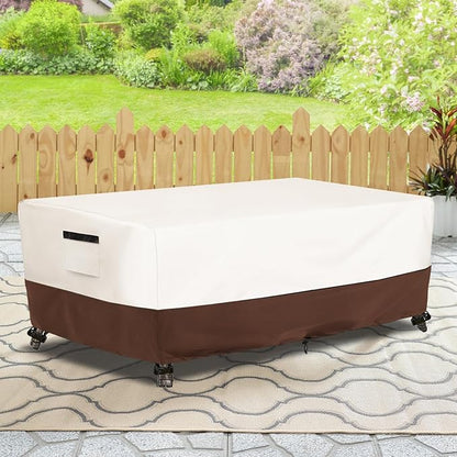 Outdoor Patio Coffee Table Cover, Waterproof Rectangular Patio Side Table Cover,Patio Furniture Covers,48 x 28 x 16 inch,Beige & Brown