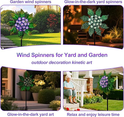 Glow-in-Dark Metal Wind Spinner for Yard and Garden, Outdoor Luminous Wind Spinners Yard Art Garden Decor (13.4" W x 47" H) Purple