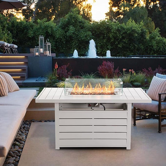 Wisteria Lane 54.3” Outdoor Patio Aluminum Fire Pit Table, 50000 BTU CSA Certified Propane Gas Fire Pit, Rectangular Fire Table w/Stainless Burner, Lava Rock, Waterproof Cover