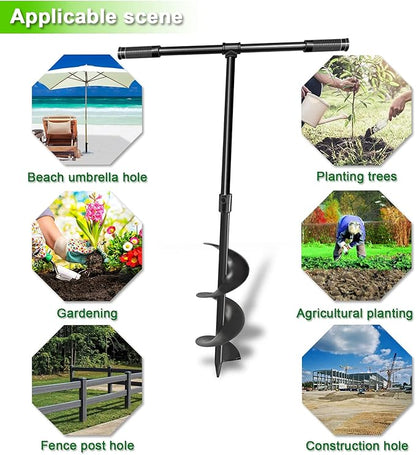 LONGRUN Manual Garden Hole Digging Drill Bit, Hand Drill Auger Post Hole Digger for Planting, Spiral Drill Planter for Bulb, Flower, Tree, Seedlings, Bedding Plants, Umbrella, Fence Holes-6"x 38"