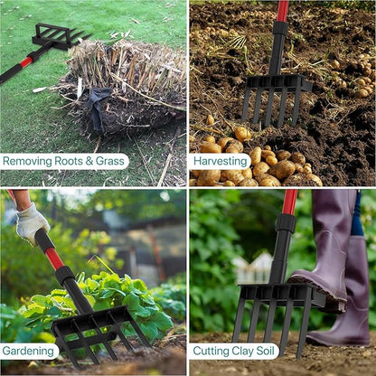 Pitch Fork for Garden, 5-Tine Heavy Duty Pitchfork for Loosening Soil, 41 Inch Gardening Fork for Digging, Composting, Spading, Cultivating Soil, Metal Fork Head with Fiberglass Handle, D-Grip