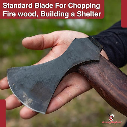 Armory Replicas™ Hand Forged Rustic Iron Steel Battle Axe – 20" Wood Handle, Fully Functional Camping & Reenactment Tool – Perfect for Outdoor Survival