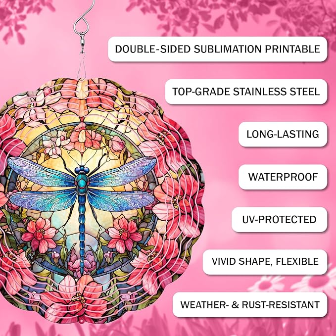 Dragonfly Wind Spinner, 3D Hanging Stainless Steel Garden Spinner, Wind Spinner Hanging for Outdoor & Indoor Décor, Unique Gifts for Yard Garden Decoration or Patio Décor (Dragonfly)