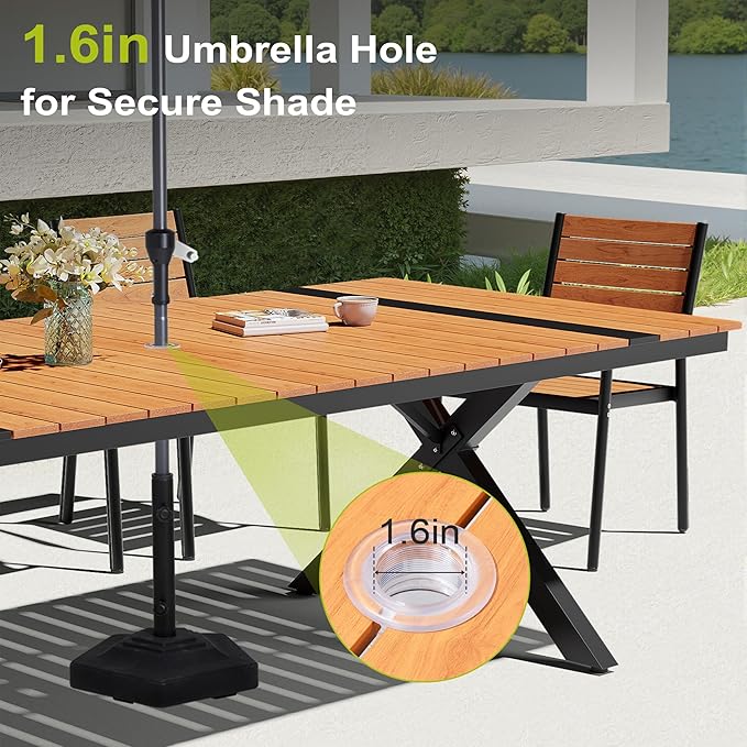 Pellebant 11 Piece Patio Table and Chairs Set for 10, Aluminum Outdoor Dining Set with Umbrella Hole, Stackable Dining Chairs & 94" Dining Table, Brown