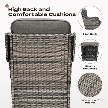 Rilyson Wicker Outdoor Patio Furniture Set - 7 Piece Patio Conversation Sets with Swivel Rocker Chairs, Ottomans and Sofa, 6 inch Cushions, Waterproof Wicker, for Porch Deck Mixed Grey/Grey