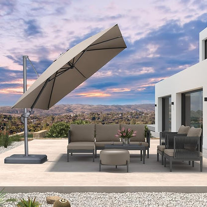 PURPLE LEAF 10 FT Cantilever Patio Umbrella Outdoor Aluminum Offset Square Umbrella with 3 Years Fade Resistance Recycled Fabric and 360-degree Rotation for Deck Pool Garden, Ash Mocha