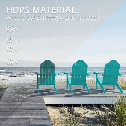 LUE BONA HDPS Adirondack Chairs Set of 8, Fire Pit Outdoor Chair Weather Resistant with Cup Holder, Modern Plastic Chair Plastic for Patio, Deck, Proch, 350LBS, Aruba Blue
