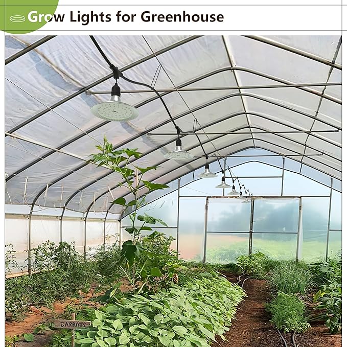 Espird Outdoor LED Grow Light with Timer, 6-Bulbs Full Spectrum Grow Light Strip, Waterproof Plant Lamps, UL Certified String Grow Lights for Greenhouse Garden, 21.3FT Light for Veg Seedling Flower