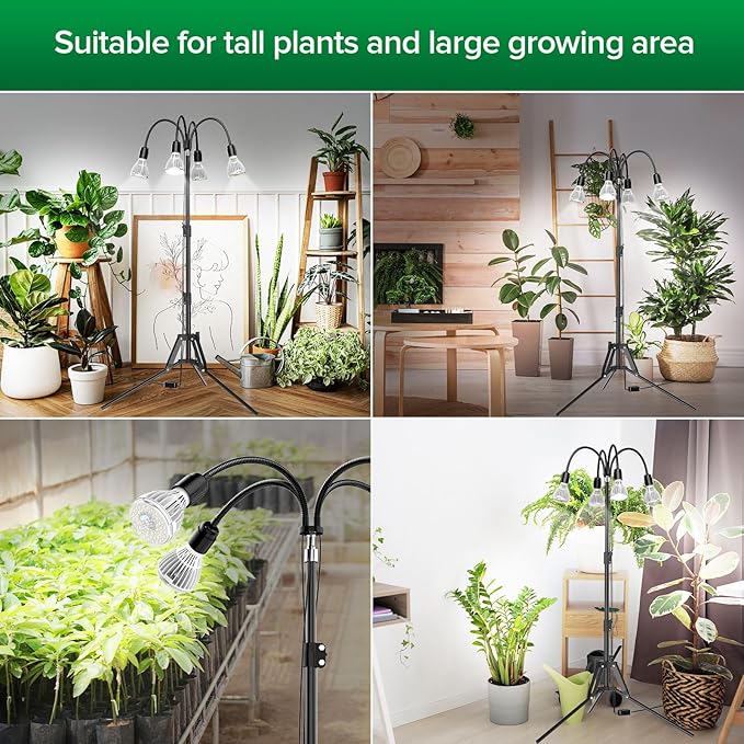 SANSI Grow Lights for Indoor Plants, 40W Full Spectrum LED Plant Lights, 4 Head 35"-64" Adjustable Tripod Standing Plant Lights for Indoor Growing, 4 Pack of Par20 10W Bulb Non-Dimmable Grow Light