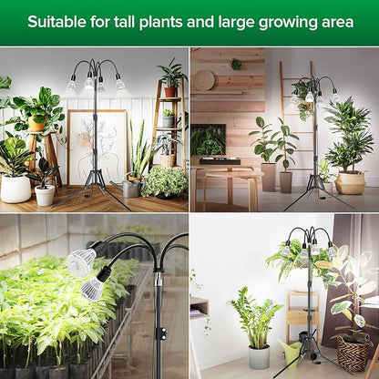SANSI Grow Lights for Indoor Plants, 40W Full Spectrum LED Plant Lights, 4 Head 35"-64" Adjustable Tripod Standing Plant Lights for Indoor Growing, 4 Pack of Par20 10W Bulb Non-Dimmable Grow Light