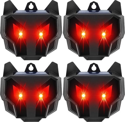 Solar Animal Repellent, Set of 4 Predator Eyes Animal Deterrent Sentinels with Red LED Blinking Lights Drive Away Raccoon, Deer, Skunk, Cat, Coyote from Yard Farm and Chicken Coops