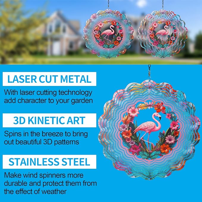 Metal Wind Spinners for Outdoor,Birthday Gifts for Women Mom Grandma, 12 Inch Flamingos Wind Spinner, Kinetic Sculpture Garden Decor for Ornament Gifts