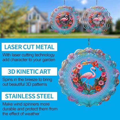 Metal Wind Spinners for Outdoor,Birthday Gifts for Women Mom Grandma, 12 Inch Flamingos Wind Spinner, Kinetic Sculpture Garden Decor for Ornament Gifts