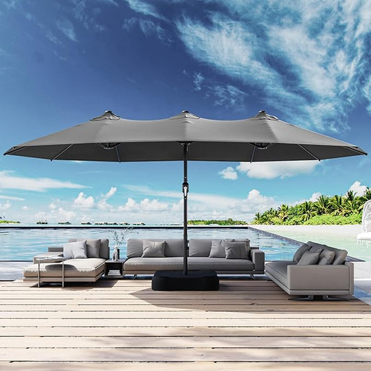 Joyside 15FT Large Patio Umbrella with Base Included, Outdoor Double Sided Umbrella, Rectangle Umbrella with Crank Handle, 12 Sturdy Ribs for Deck, Porch and Pool