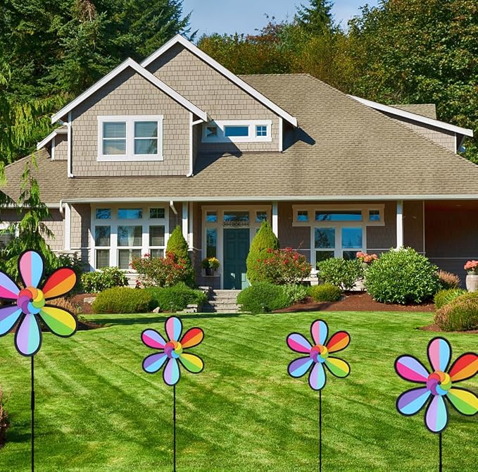 Flower Spinners Colorful Wind Spinners for Lawn Pinwheels Windmill Party Pinwheel Wind Spinner Yard and Garden, 4pcs