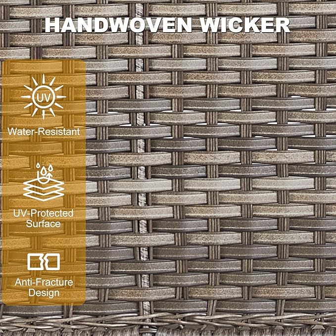 Patio Furniture Set, All Weather 3 Pieces Wicker Outdoor Small Sectional Set, 5" Thick Rattan Conversation Set with 3-seat Sofa and Ottoman for Lawn, Garden, Blue/Gray Wicker