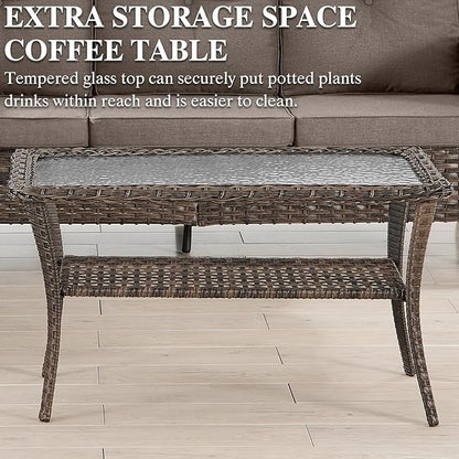 HUMMUH Outdoor Patio Furniture Set,L-Shaped Sectional Couches with Swivel Patio Chairs,Wicker Conversation Set for Deck,Backyard,Porch,Garden