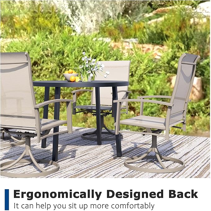 Patio Swivel Chairs Set of 2, Outdoor Swivel Chairs with Armrest, High Back Patio Chair with Metal Frame, All-Weather Outdoor Dining Chair for Deck, Porch and Lawn, Ivory Beige