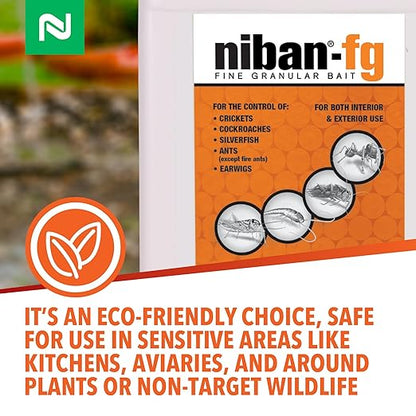 Nisus NiBan-FG Fine Granular Bait, Indoor & Outdoor Moisture-Resistant Bait with Orthoboric Acid, for Ants, Cockroaches, Crickets, Silverfish & Earwigs, 1 lb