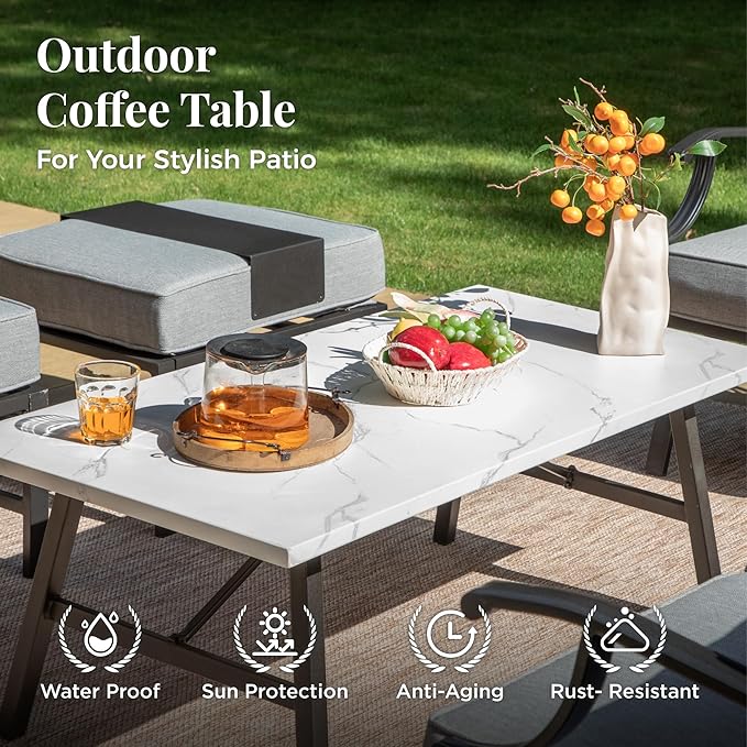 Patio Furniture Set 6 pcs, Outdoor Patio Furniture, 1 X 3-Seat Sofa, 2 X Single Chairs, 2 X Rocker Chairs, 1 X Coffee Table and 5.75" Extra Thick Cushion, Patio Conversation Set,Grey