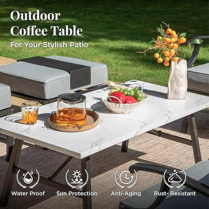 Patio Furniture Set 4 pcs, Outdoor Patio Furniture, 3-Seat Sofa, 2 Rocking Chairs, Metal Coffee Table and 5.75" Extra Thick Cushion, Patio Conversation Set for Garden Backyard Deck,Grey