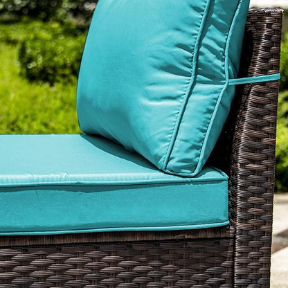 Outdoor Patio Furniture Set with Propane Fire Pit Table, 13 Pieces Outdoor Furniture Patio Sectional Sofa Conversation Sets w/ETL Approved 43" Gas Outdoor Fire Table & Coffee Table Blue.