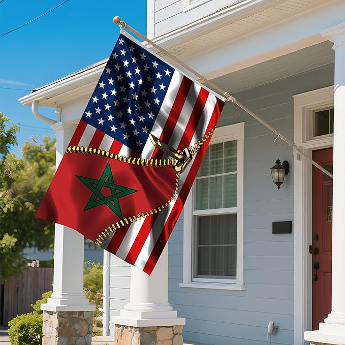 Vintage American America Usa Morocco Moroccan Flags For Outside Yard 3x5 Ft Double Sided Printed 100d Polyester Lightweight Garden Welcome Outdoor Banner Brass Grommets