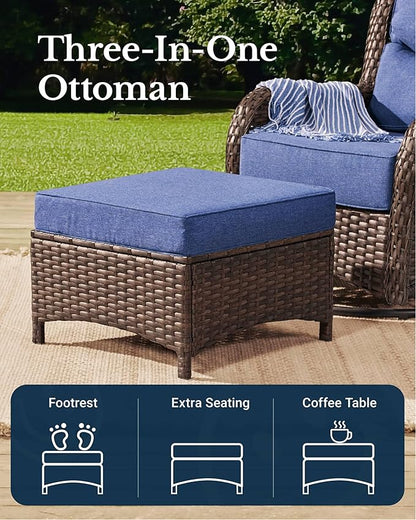 HILLGA Luxury Patio Furniture Set with 6-inch Thick Cushion, Outdoor Sectional Sofa and High Back Swivel Rocker Patio Chairs, 11PCS Wicker Conversation Set for Deck Yard and Poolside, Blue (V2)
