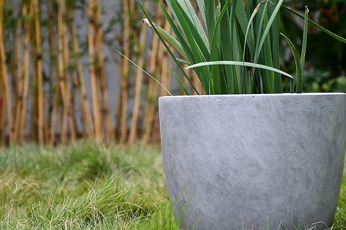 Kante 18 Inch Dia Round Concrete Planter, Indoor Outdoor Large Plant Pot with Drainage Hole and Rubber Plug for Home Patio Garden, Natural Concrete