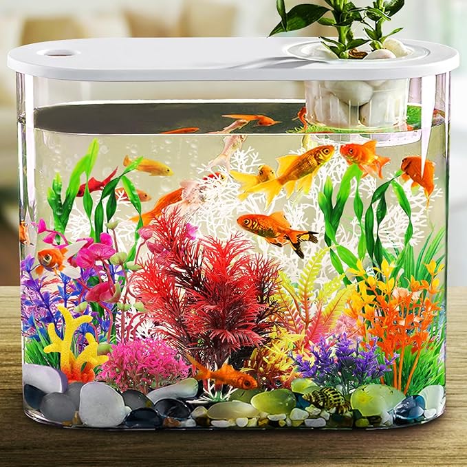 Aquarium Decorations Plants with Resin Coral, 12 pcs Fish Tank Accessories, Fish Tank Decorations Small Plants Plastic, Aquarium Decor Artificial Plant