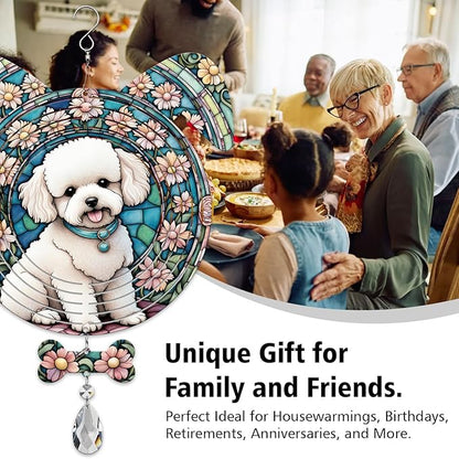 Bichon Fries Dog Ears Wind Spinner, Bichon Fries Wind Spinner Hanging for Yard and Garden V02